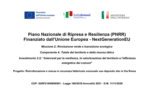 Ristrutturazione e messa in sicurezza fabbricato comunale uso deposito sito in Via Roma